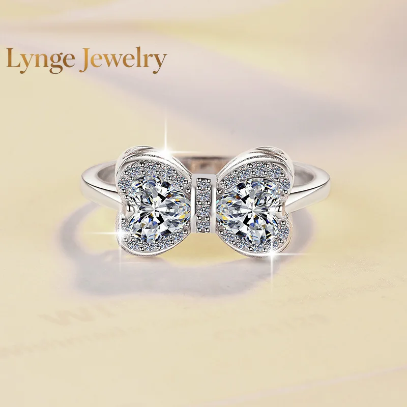 

Lynge Jewelry Light Luxury Bowknot Ring Women's 1CT Moissanite PT950 Platinum Birthday Surprise Gift