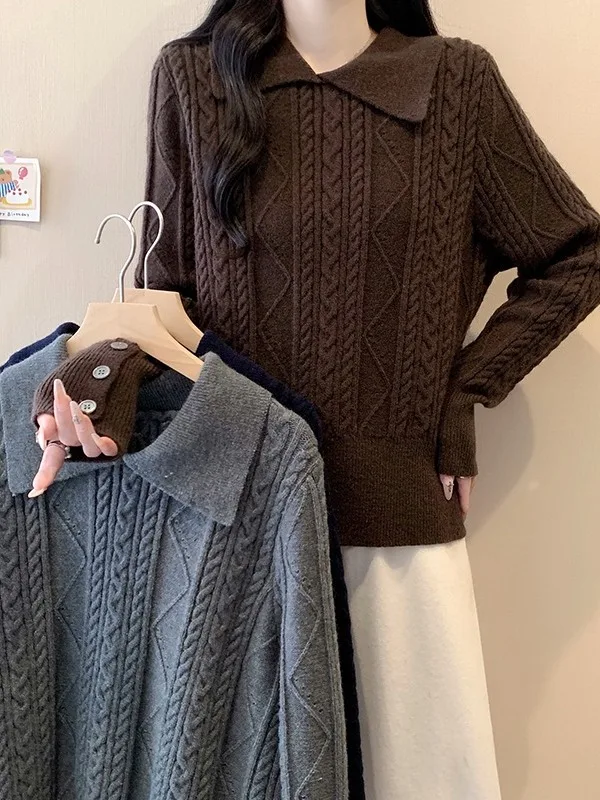 

plus Size Women's Thiened Knitted Sweater Lazy Ne Pullover Autumn Winter New Sle Loose Versatile Twist Knitwear