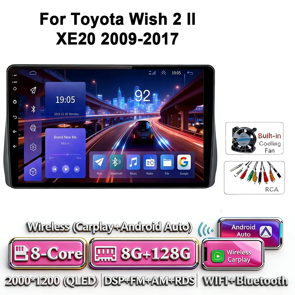 Android 17 Carplay Android Auto 4G WIFI autoradio voor Toyota Wish 2 XE20 2009-2017 GPS DSP BT touchscreen multimediasysteem
