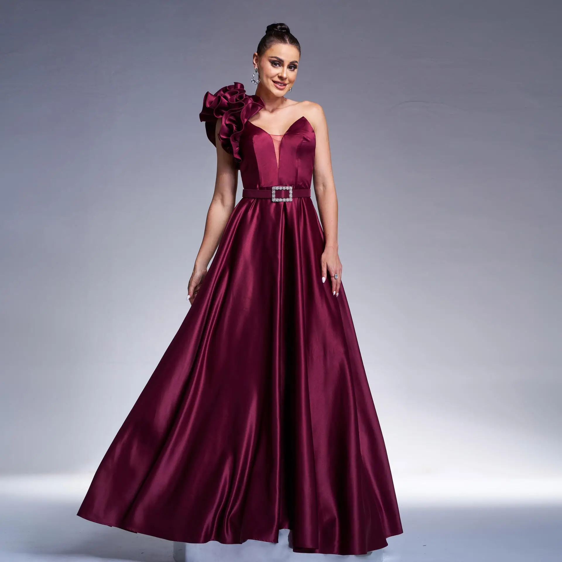 Bridesmaid Dr Evening Gown Women's High Waist Single oulder Slant Collar Maxi Dr Ciwalk Sle Fitted Skirt