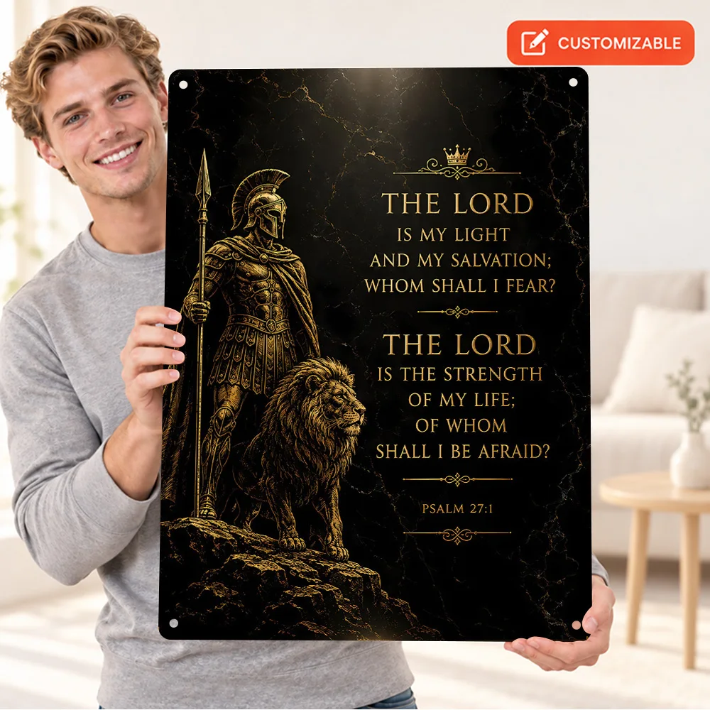 Warrior And Lion With Bible Verse Christian Aluminum Poster Personalized Metal Sign Modern Religious Wall Art For Bedroom Decor