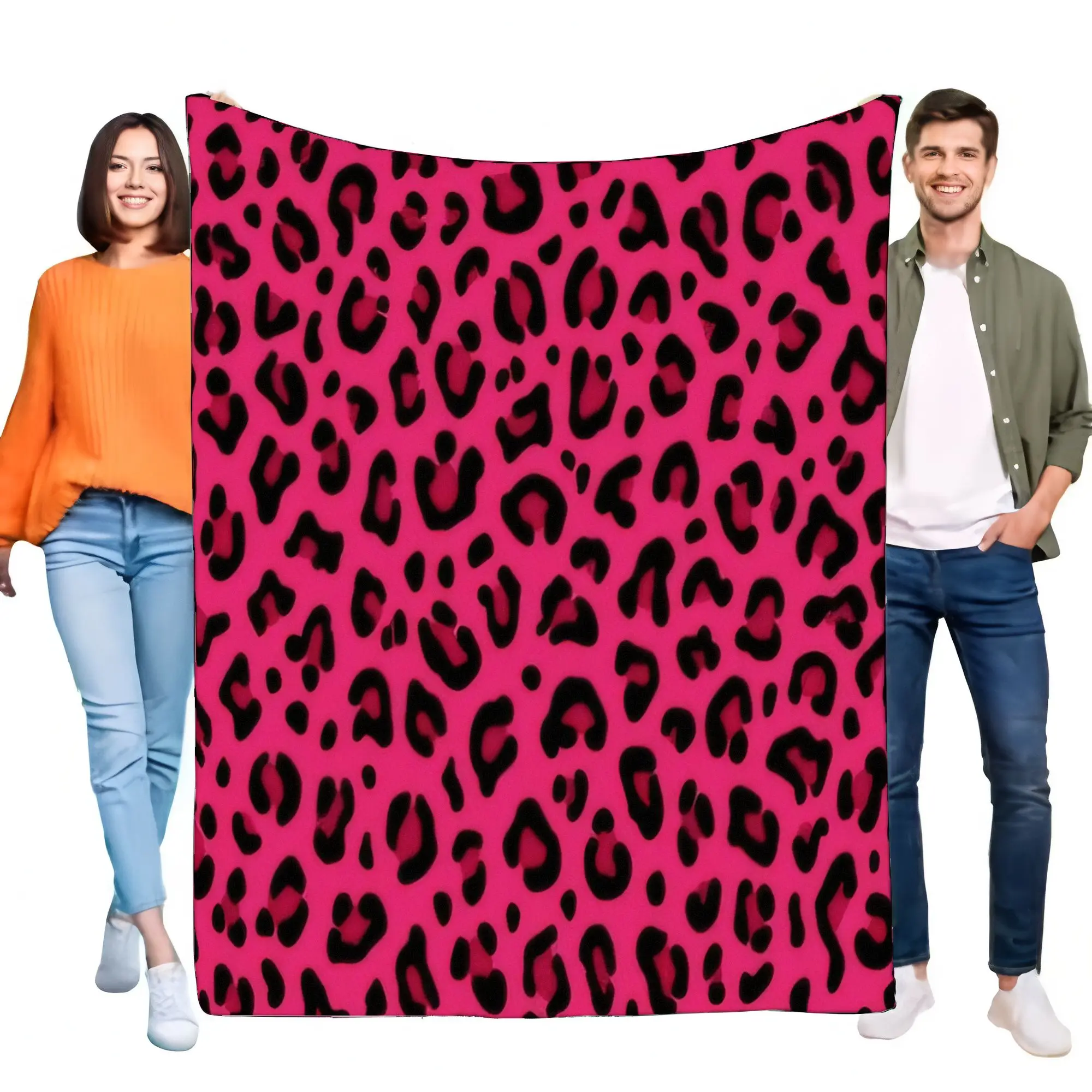 Fuchsia Pink Leopard Print Fleece Blanket, Super Soft Warm Cozy Throw for Bed Sofa, Trendy Animal Pattern Home Decor Gift
