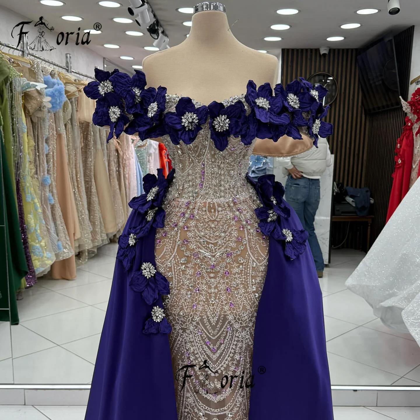 فستان أنيق للحفلات حورية البحر باللون الأرجواني مع خرز زهور كريستالي فساتين سهرة للحفلات الراقصة فساتين زفاف الضيوف 2026 vestidos de gala