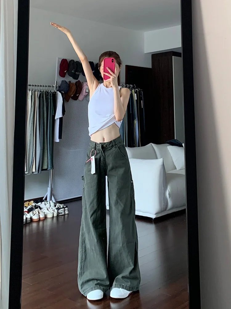 Pantaloni da lavoro dritti a gamba larga larghi autunnali da donna con fodera in Fce a vita alta taglie forti