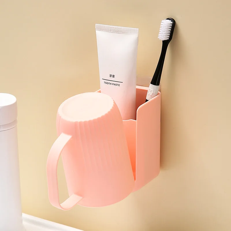 Wall Mounted Toothbrush Holder Punch-Free Quick Draining Tooth Brush Container Plastic Space Saving Toothpaste Dispenser