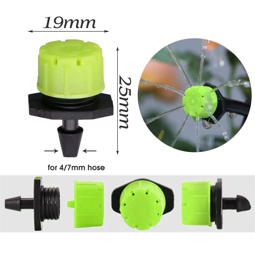 30-1000PCS Green 8-Hole Adjustable Dripper Sprinklers 1/4\'\' Emitter Micro Drip Irrigation Nozzle for Garden Hose Watering System