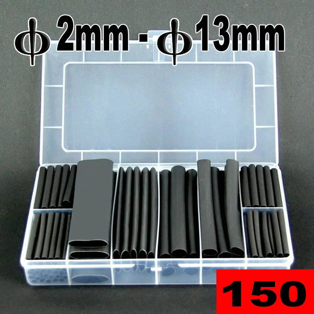 150Pcs/Box Heat Shrink Tubing Tube Sleeve Kit Car Electrical Assorted Cable Wire Wrap Assorted Wire Cable Insulation Sleeving