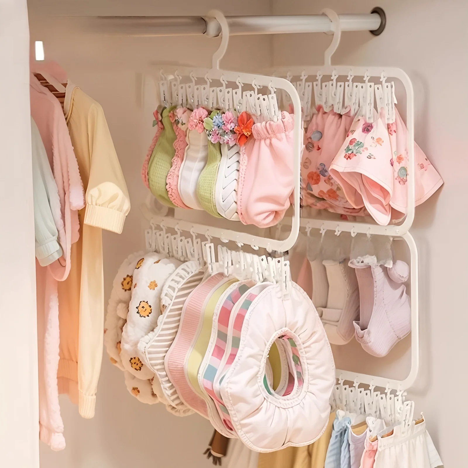 children's-clothes-hanger-home-wardrobe-storage-magic-baby-socks-drying-rack-multi-clips-hanging-for-babies-special-use