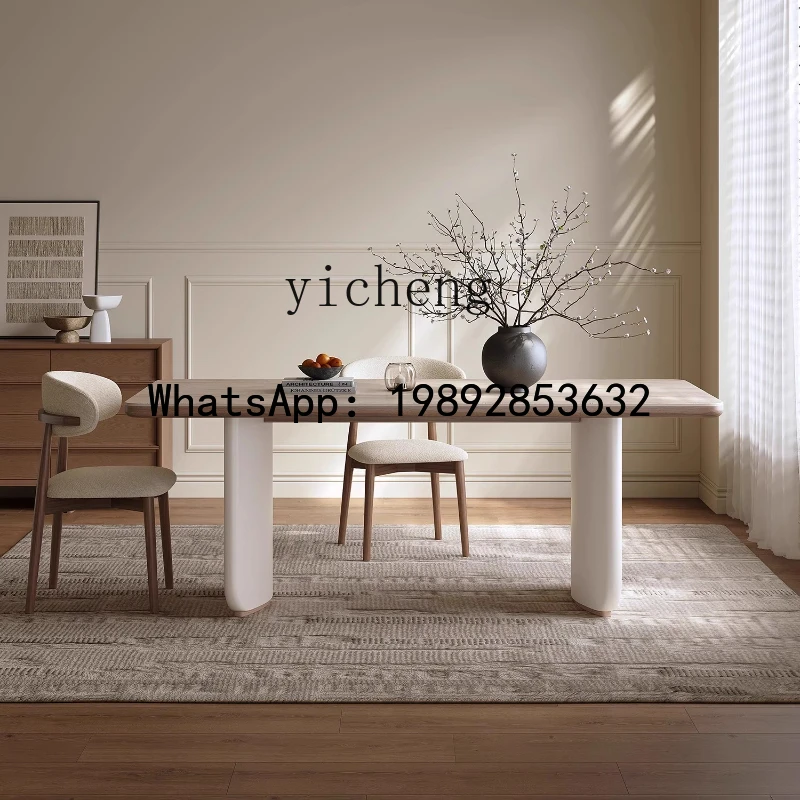 AA  dining table solid wood dining table rectangular household travertine rock slab eating