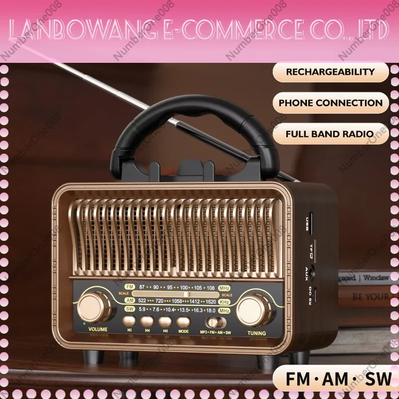 Retro Portable Radio AM FM SW 3 Band Radio USB Rechargeable with Antenna Seniors