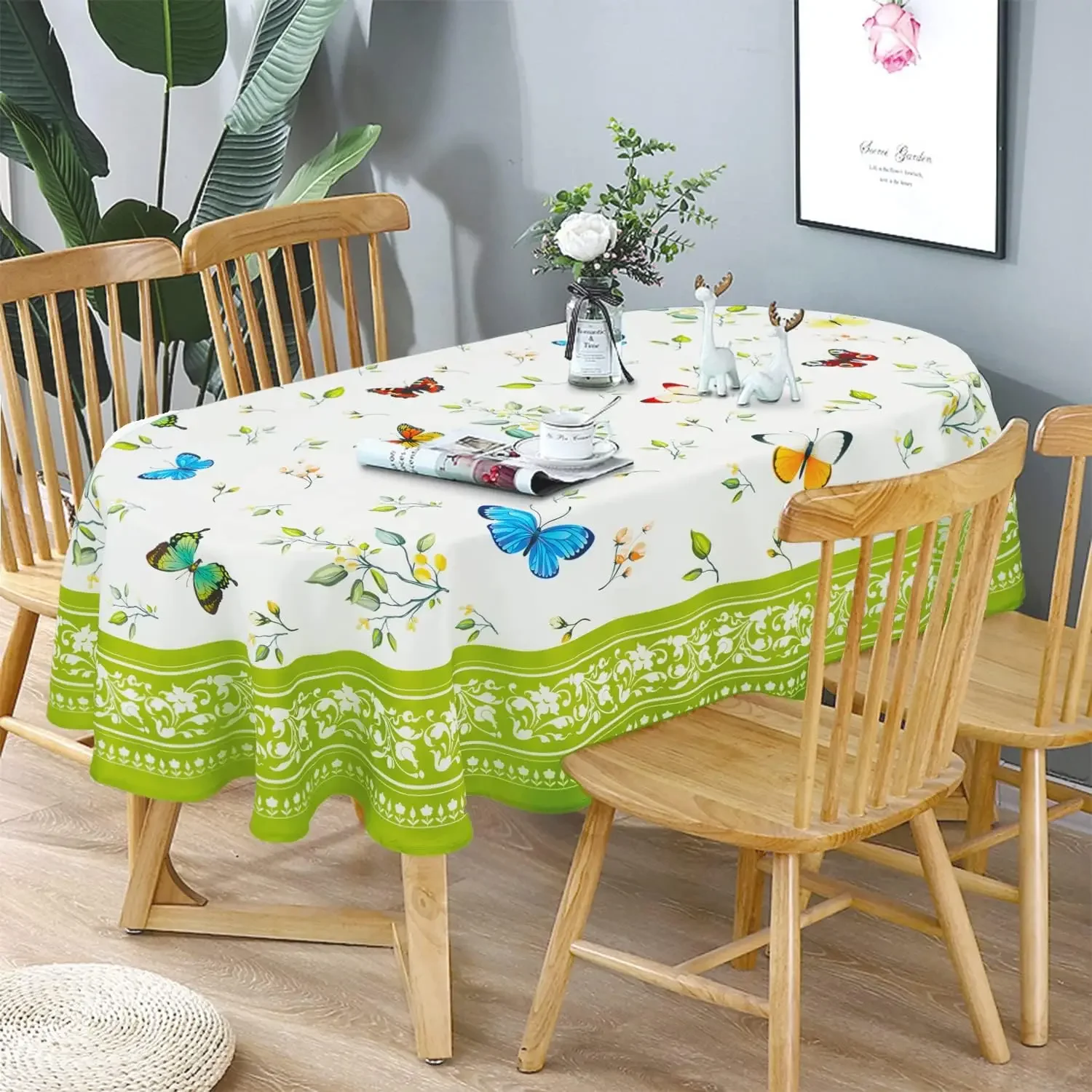 Pink Flowers Print Rectangle Tablecloth Table Decor Spring Summer Waterproof Table Covers for Kitchen Dining Wedding Party Decor