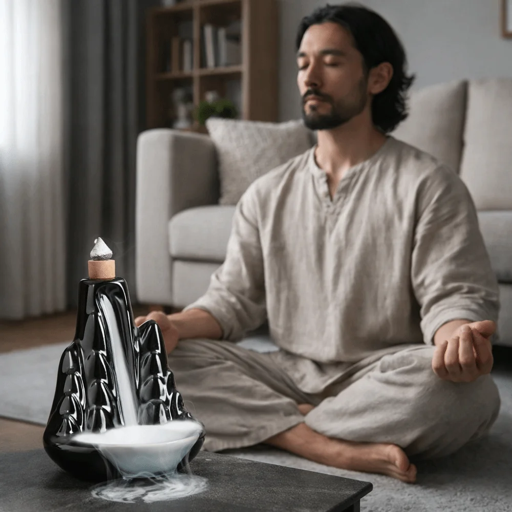 Creative Mini Backflow Incense Burner Zen Decor Alpine Flowing Water Ceramic Censer Chinese Style Lotus Tower Burner Office