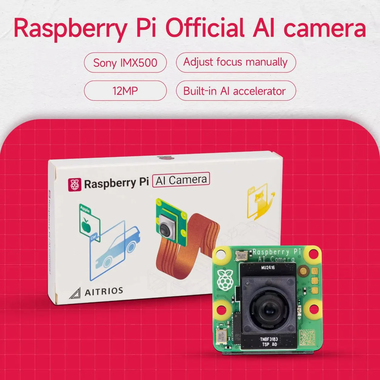 Raspberry Pi AI Camera Official Original 12MP IMX500 Intelligent Visual Sensor Vision Module on-Board RP2040 for RPi All Boards