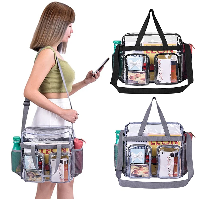 Large Capacity Summer Beach Transparent Handbag Front Pocket Shoulder Bag Clear Purse Bag New Multi-Pocket Portable Tote Bag