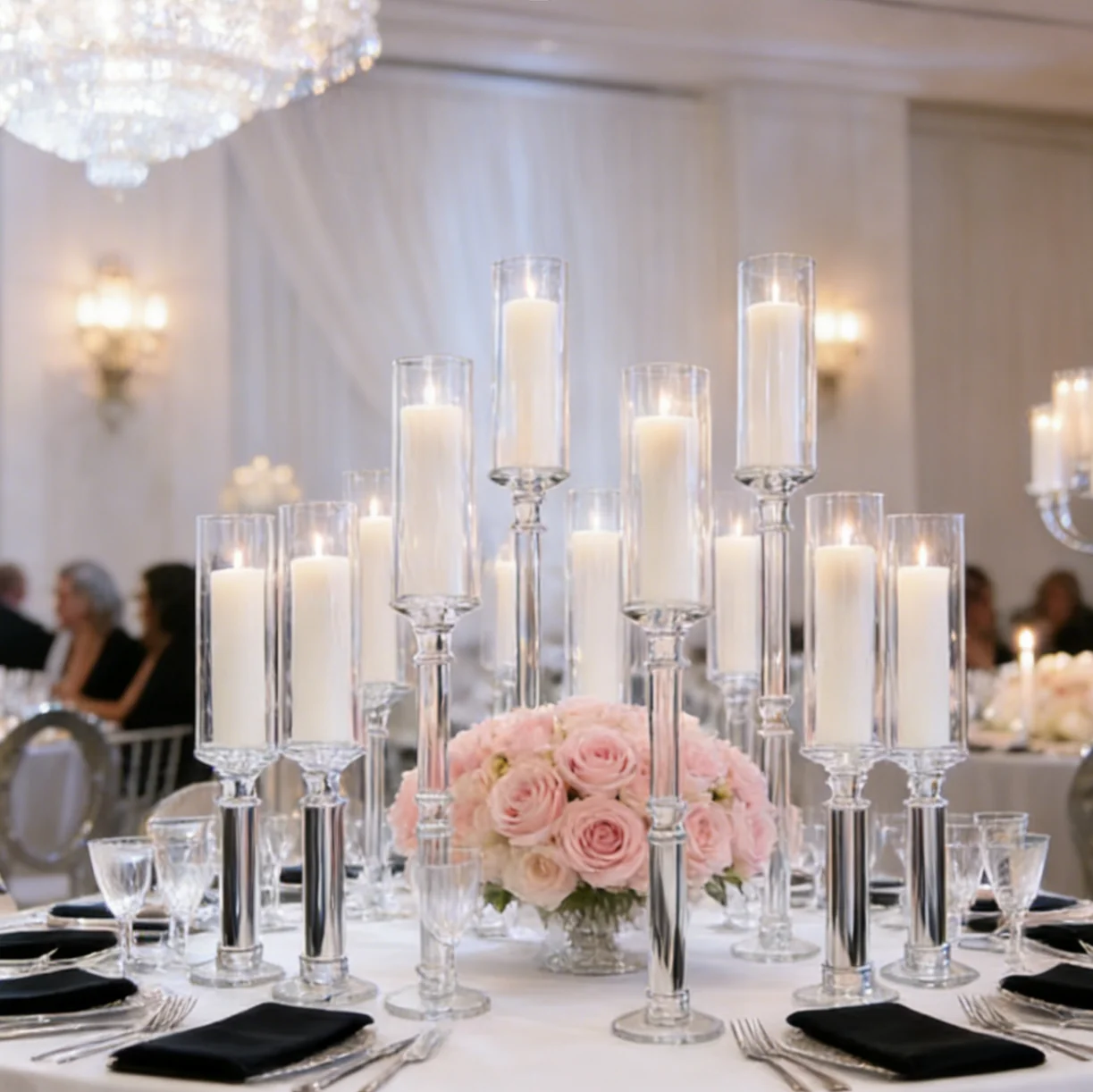 4/6/8/10sets)3pcs/set Cylindrical Crystal Clear Glass Chimney Tea Light Candle Holder Centerpieces for Wedding Decoration