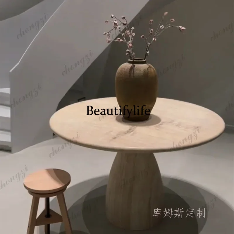 Italian light luxury, natural, dining table model room, fashionable household round dining tablea68