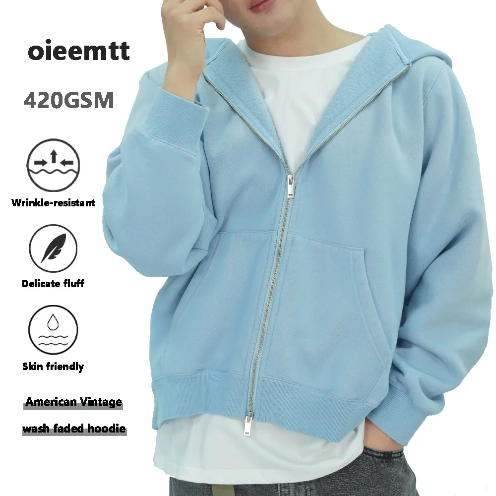 

Men‘s Classic Oversize Streetwear Heavy Weight Thick Fleece Full Zipup Hooded Sweatshirt Unisex Cotton Winter Sports Hoodie