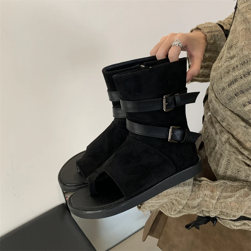 2024 High Top Booties Women Sandals Clip Toe Thong Gladiator Rome Sandals Ankle Boots Autumn Spring Summer Bootie Flat Shoes