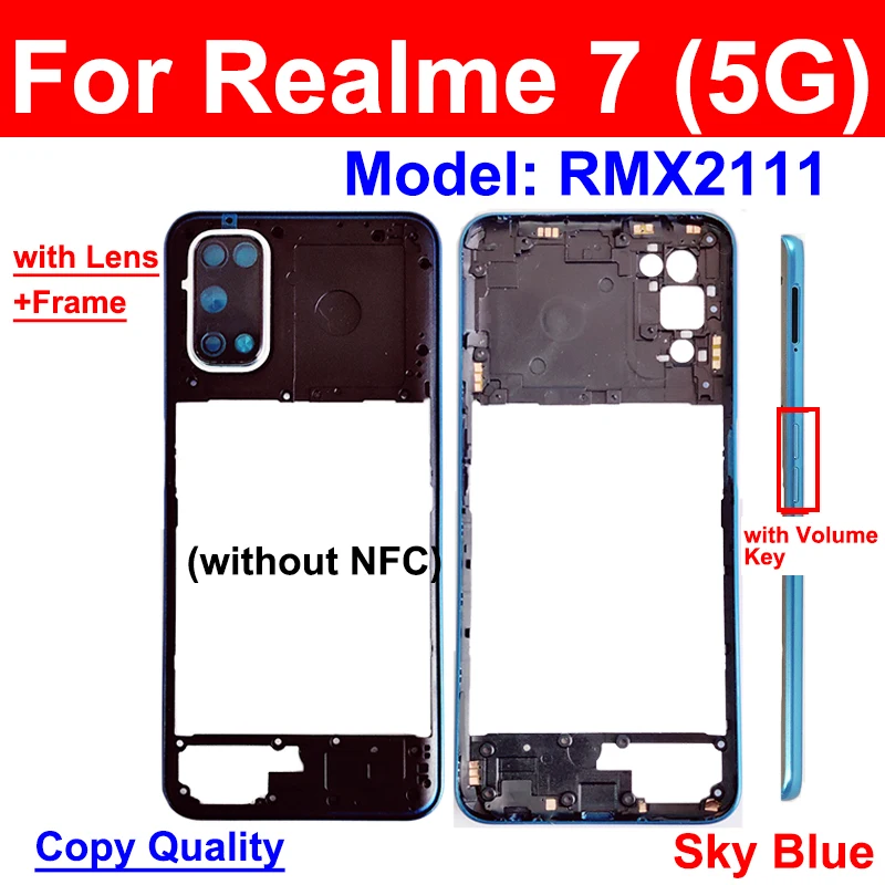 Middle Frame Housing For Realme 5 Pro 6 Pro 7 Pro Middle Frame Bezel Cover with Side Button Camera Lens Frame Parts