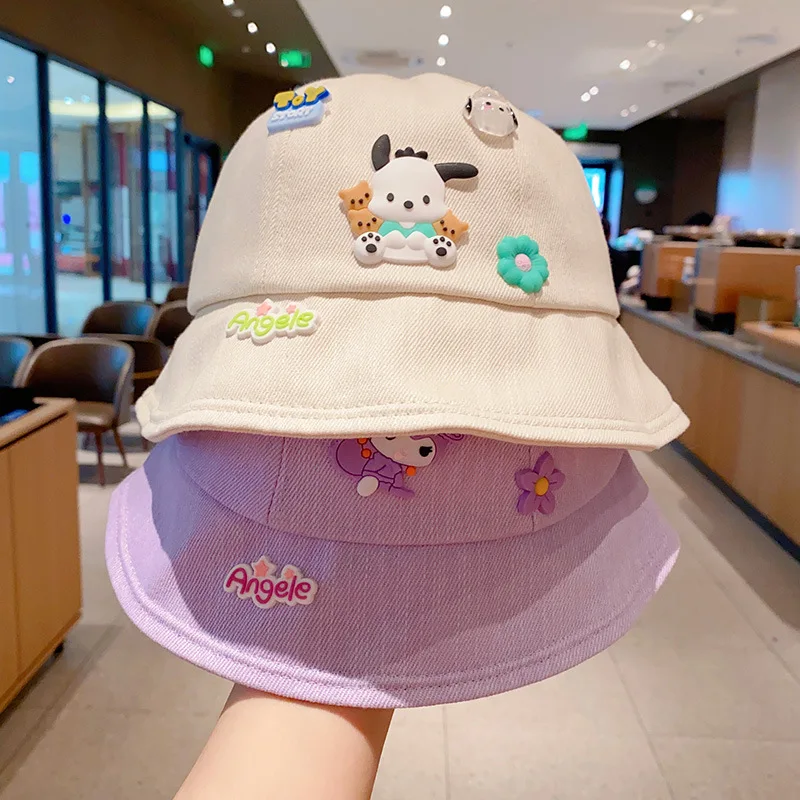 Topi anak-anak kartun My Melody Kuromi anak perempuan topi Bucket lucu pelindung matahari sejuk Pochacco topi matahari luar ruangan hadiah anak perempuan