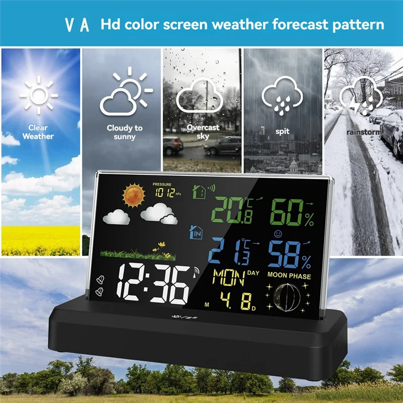A13E-VA Color Screen Digital Weather Station Forecast Weather Station Radio Clock Home Hygrothermograph EU Plug