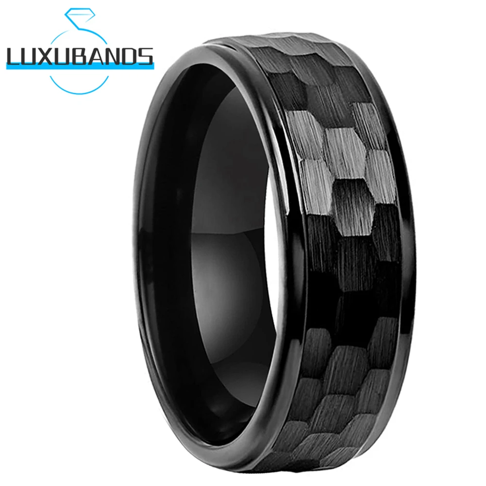 

Black Tungsten Mens Ring 8mm Carbide Hammered Brushed Rings For Teens Accessories For Women Couple Comfort Wedding Bands Fashion