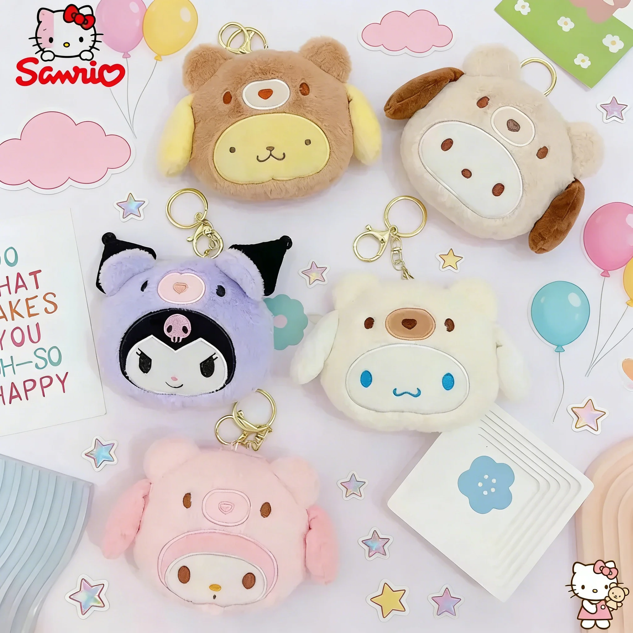 

New Cartoon Sanrio Kuromi Hello Kitty Bag Accessories Keychain Pendant Cinnamoroll Pochacco Plush Toy Girlish Heart Bestie Gift
