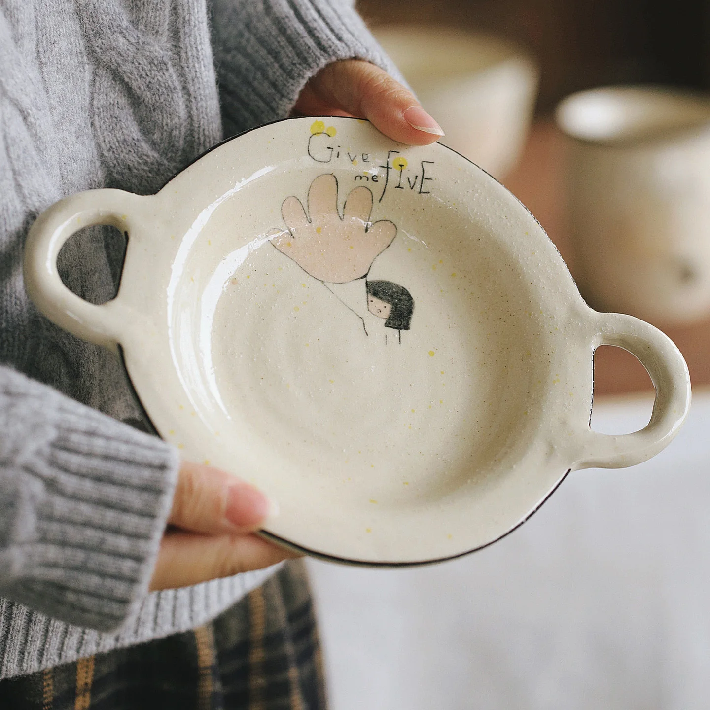 

Тарелка для тостов Zeteng Home Original Bone Di с двумя ручками, креативная круглая тарелка для завтрака и ужина