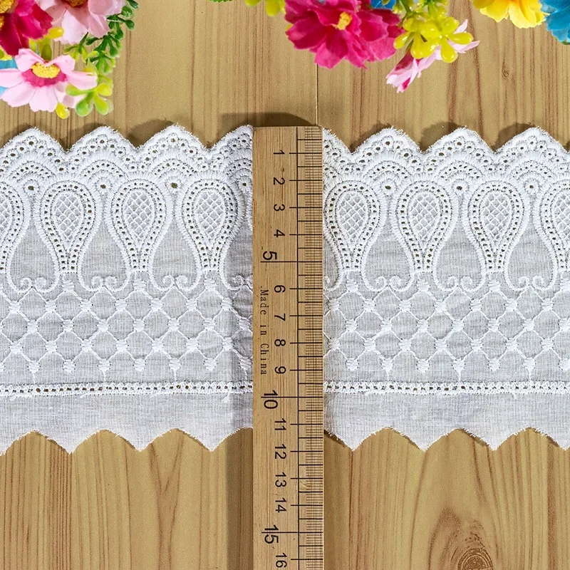 1yard/lot White Beige Black 100% Cotton Embroidered Lace Fabrics for Women\'s Clothing DIY Lace Trim