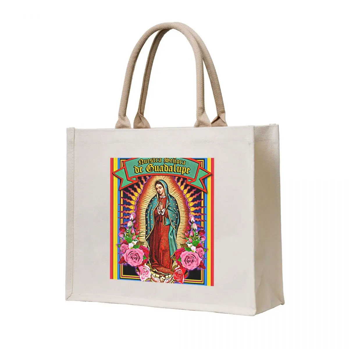 

Virgin Mary of Guadalupe Holy Card Tote Bag bag for beach Women's custom bags aesthetic