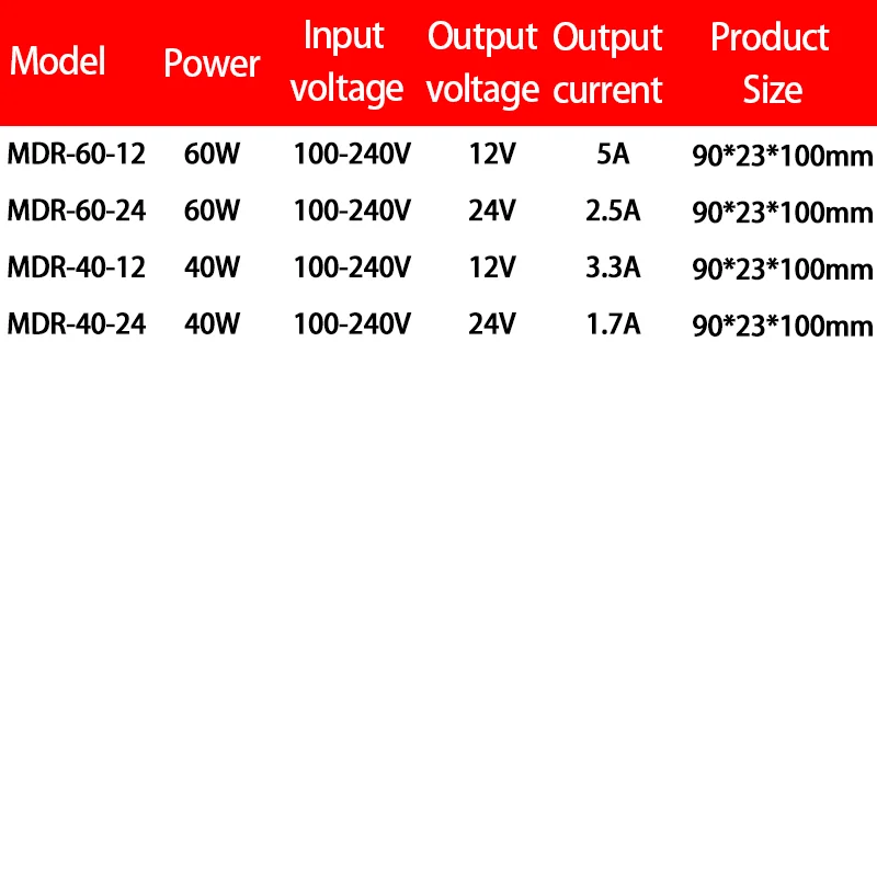 40W 60W DIN Rail Switching Power Supply MDR Series 5V 12V 24V 110V/220v AC To DC Industrial Stabilizer Transformer