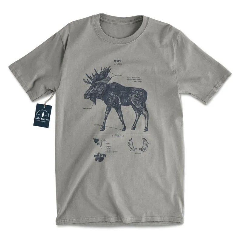Moose Anatomy Yellowstone Moose Map T-shirt Moose Biology Map Moose Screen Print Moose Antler Map T-shirt Original Moose Artwork