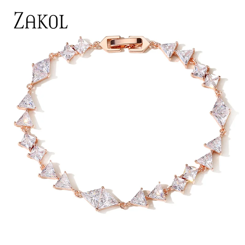 ZAKOL Exquisite Zirconia Leaf Bracelets for Women Rose Gold Color Crystal Bangles Fashion Heart Zircon Girls Party Jewelry