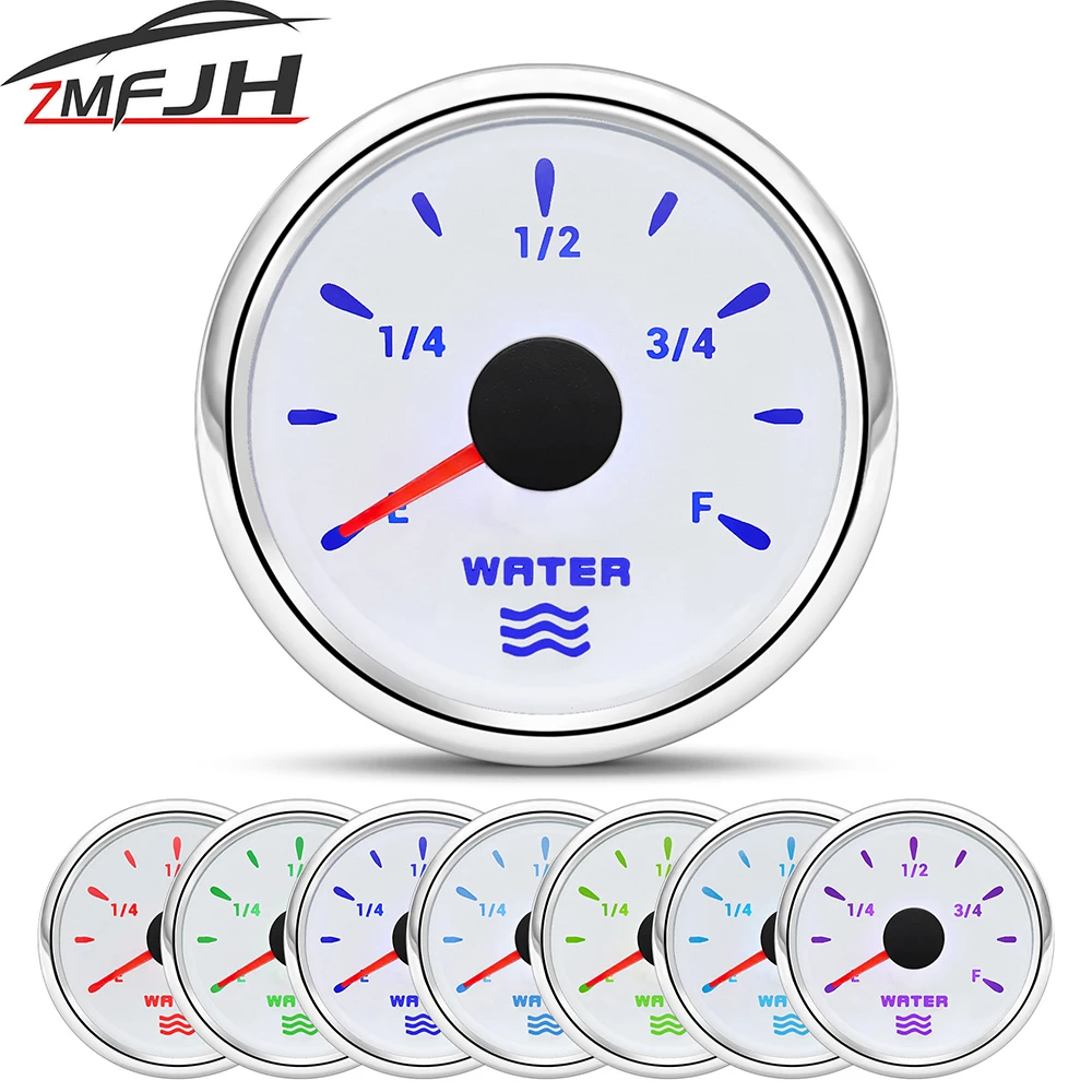 52mm Wasserdichte Auto Boot Wasser Level Gauge 7 Farbe Hintergrundbeleuchtung 0 ~ 190ohm Wasser Tank Gauge Wasser Level meter Für Flüssigkeit Level Sensor