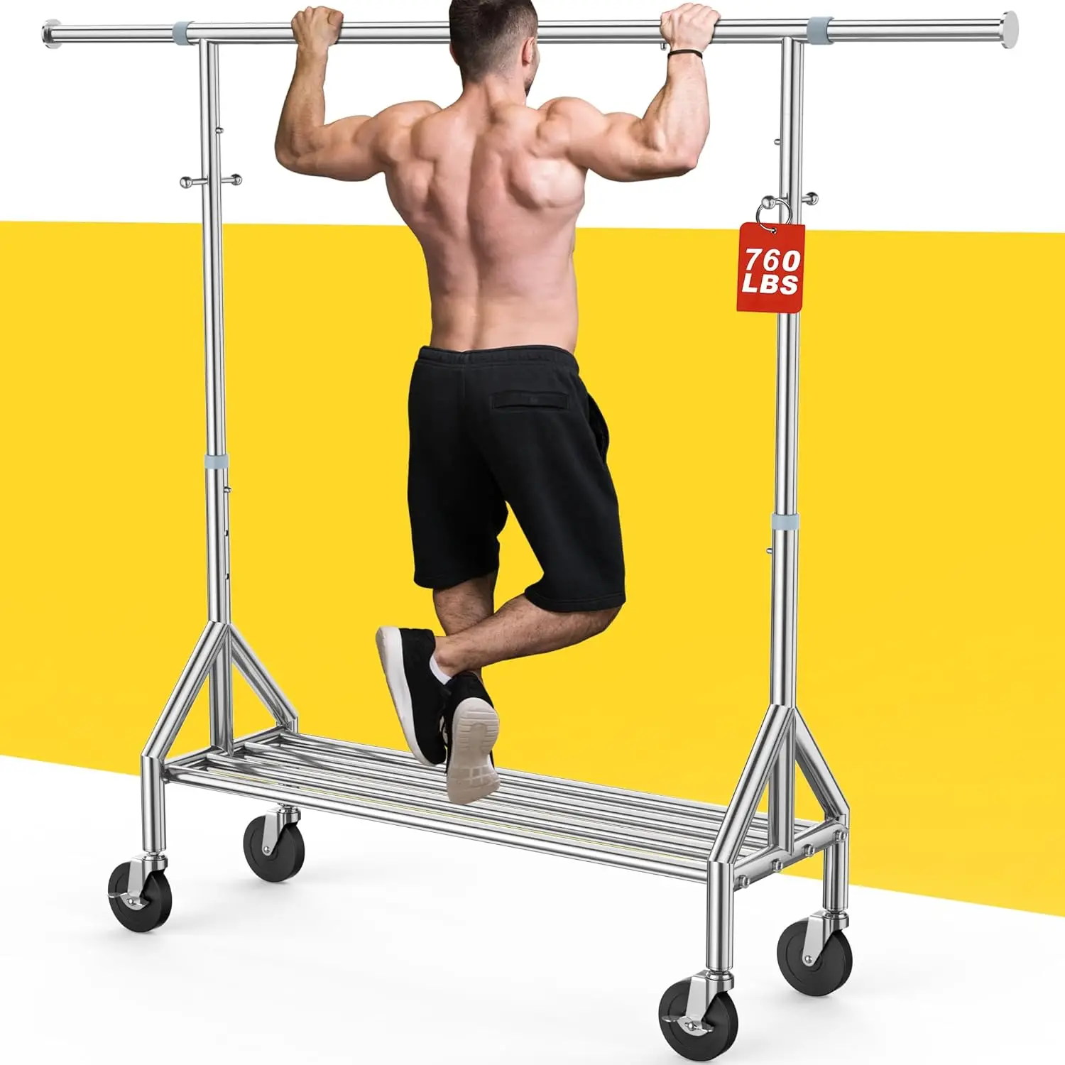 

Heavy-Duty Stainless Steel Clothing Rack with Wheels, Extendable Design Holds 760 lbs for Portable Closet Storage