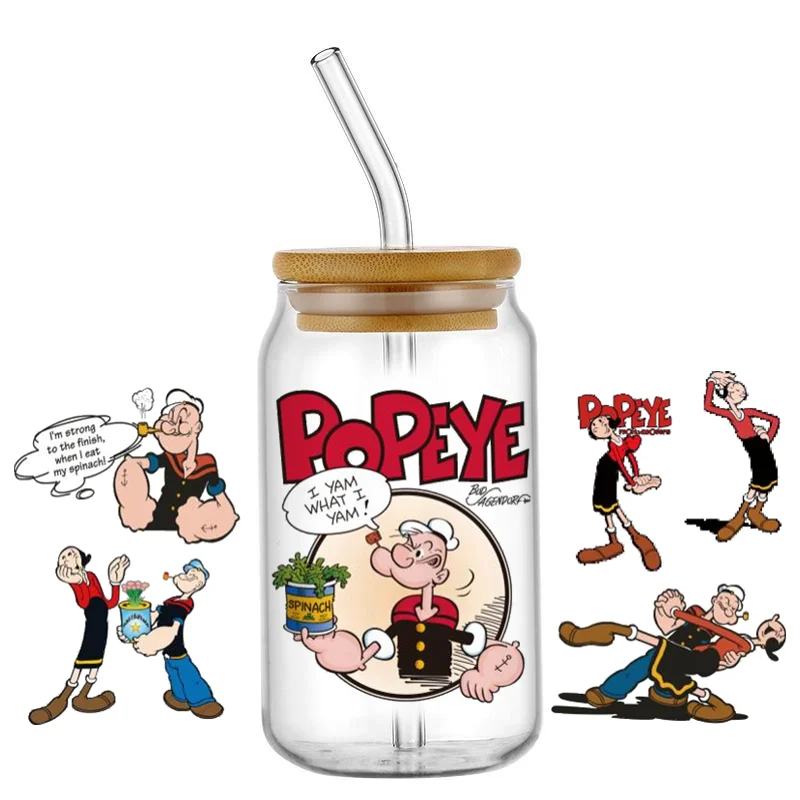 السبانخ عاشق الأشعة فوق البنفسجية DTF نقل ملصق بوباي بحار ملصق مائي كأس التفاف ل 16 أوقية ليبي نظارات لتقوم بها بنفسك قابل للغسل القدح ملصق #4