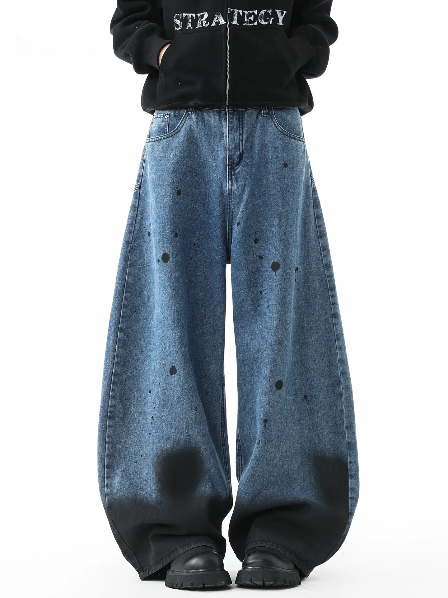 

Мужские джинсы American High Street: осенне-зимние, широкие, прямые, свободные, в стиле ретро, с эффектом потертости, длинные брюки