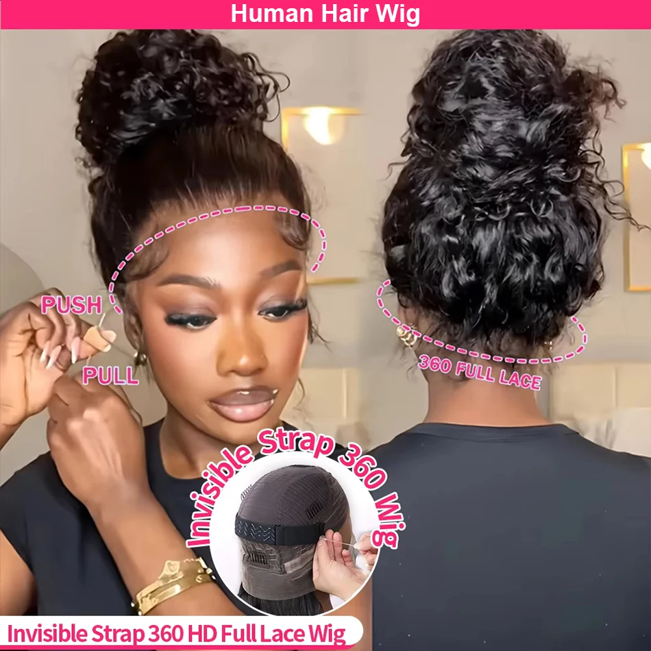 

Upgrade Invisi Strap Deep Wave 360 Hd Full Lace Front Wig Human Hair Brazlian Remy Water Wave Full Lace Frontal Wig Pre Plucked