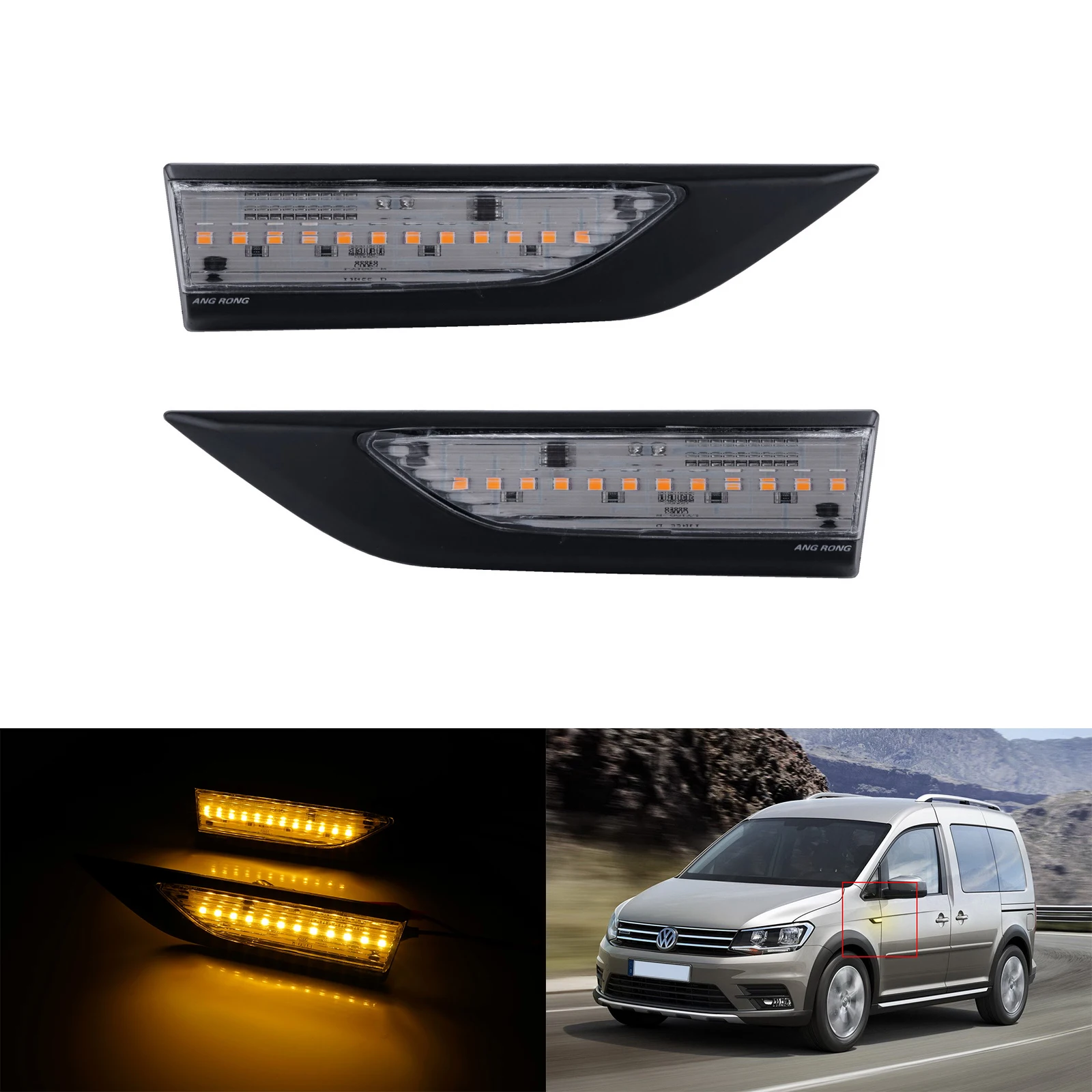 

2x Amber LED Side Marker Indicator Repeater Turn Singal Light Clear Lens For VW Caddy 4 MK IV 2015-2020