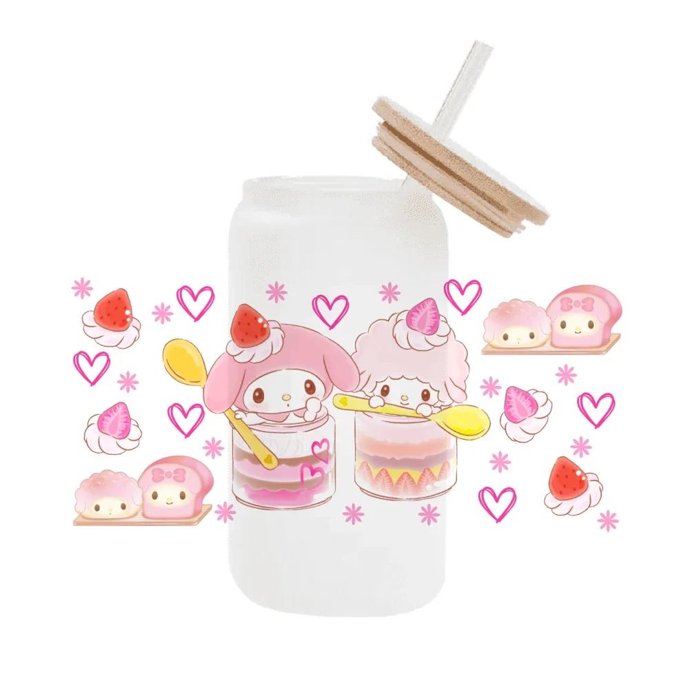 Sanrio My Melody с друзьями для Libbey 16 унций, стеклянная банка 3D, водонепроницаемая УФ-бумага DTF, упаковка для кофе Libbey, стеклянная пленка