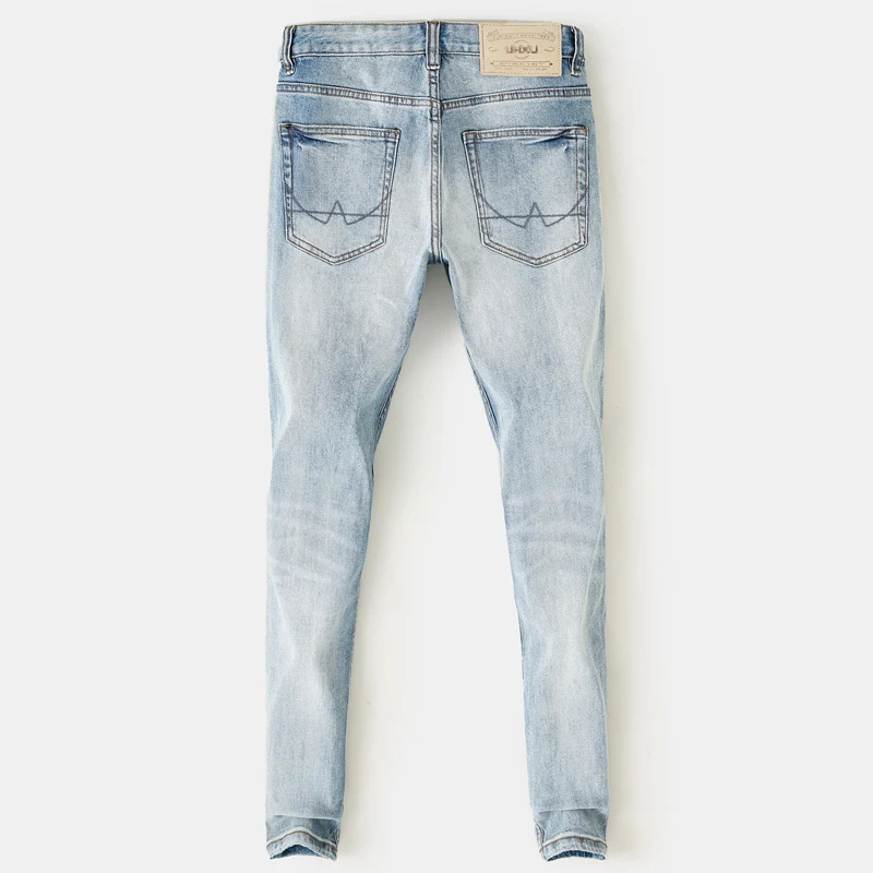 Italian Style Fashion Men Jeans High Quality Retro Light Blue Elastic Slim Fit Ripped Jeans Men Vintage Designer Denim Pants