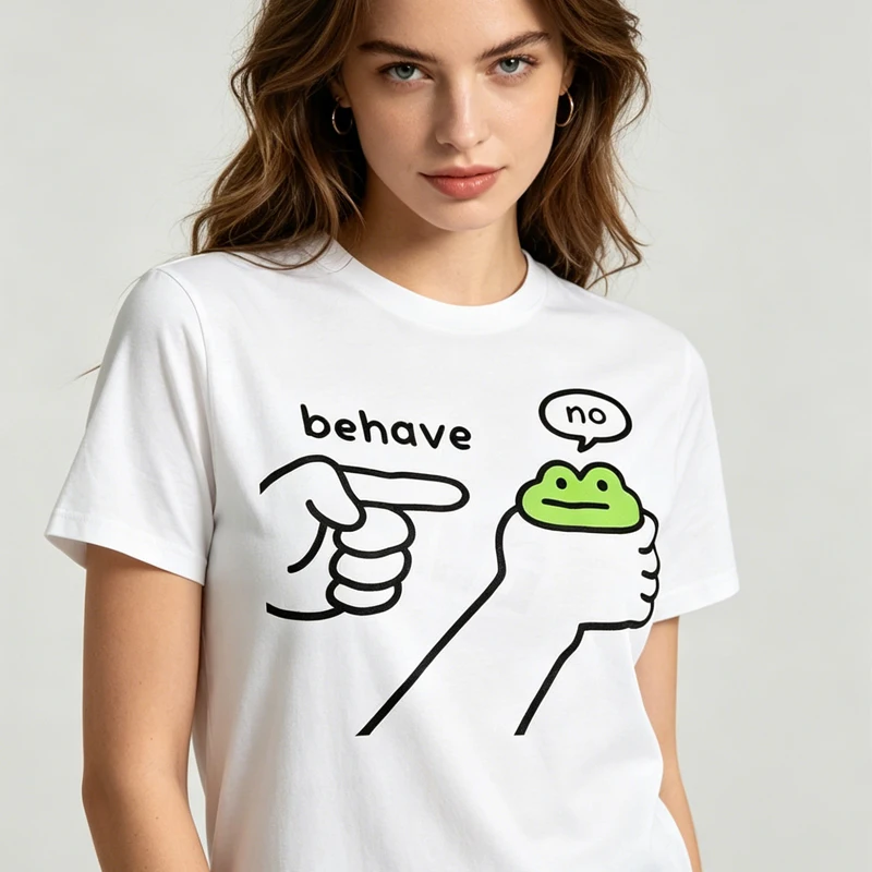 T-shirt drôle Y2K avec motif de dessin animé 'Dishonest Frog Behave No', vêtements esthétiques à thème de bande dessinée de grenouilles mignonnes, tee-shirt à blague sarcastique