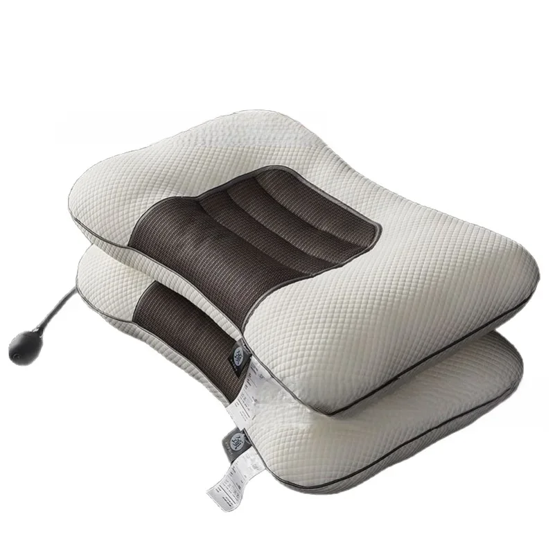 Air-filled pillow with inflatable cushion, designed to support the cervical spine and promote sleep; latex pillow, single size