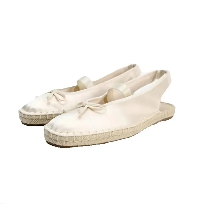 Cut Out Sandals Sandalias Satin Bowknot Bowtie Weave Straw Hemp Rope Ballet Flats Shoes Flats Loafers Women Streetwear Summer