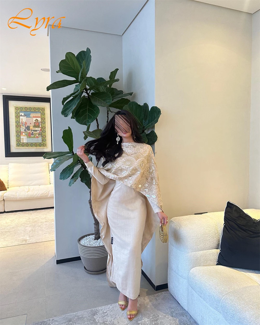 Customized O-Neck Long Sleeves Jersey Sheath Straight Evening Dress Exquisite Shawl Party Dresses Special Occasion Gowns