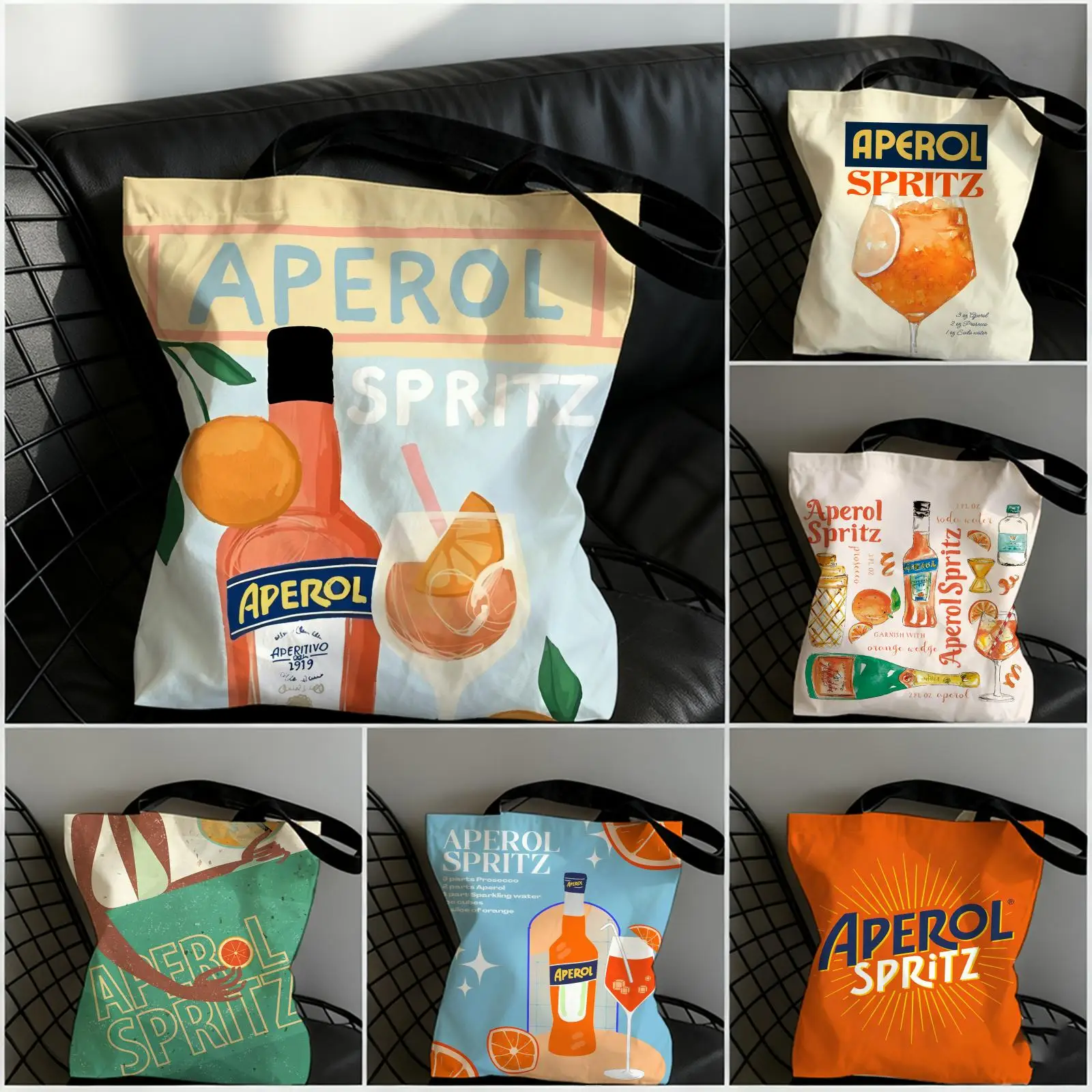 Bolsas de Almacenamiento para Vino A-APEROL SPRITZ, Bolsa de Lona con Estampado a Doble Cara, Bolso de Hombro de Gran Capacidad para Mujer