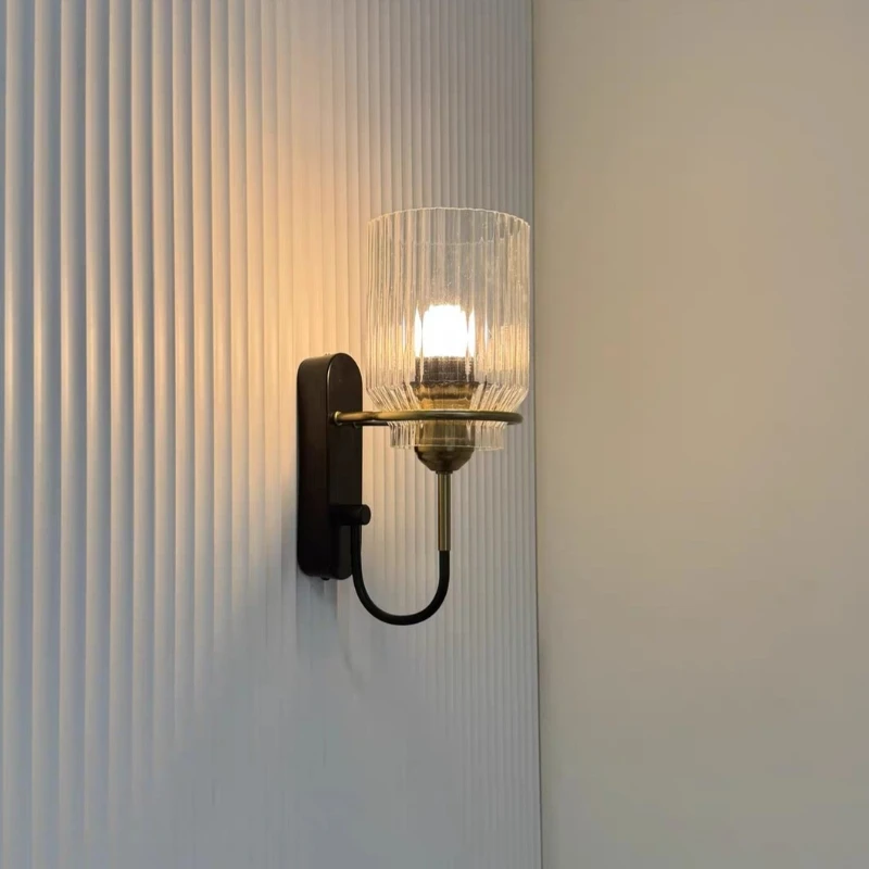 Nordic Crystal Glass Lampshade Sconce Wall Lamp Applicable To Bedroom Decoration Bedside Lighting High-End