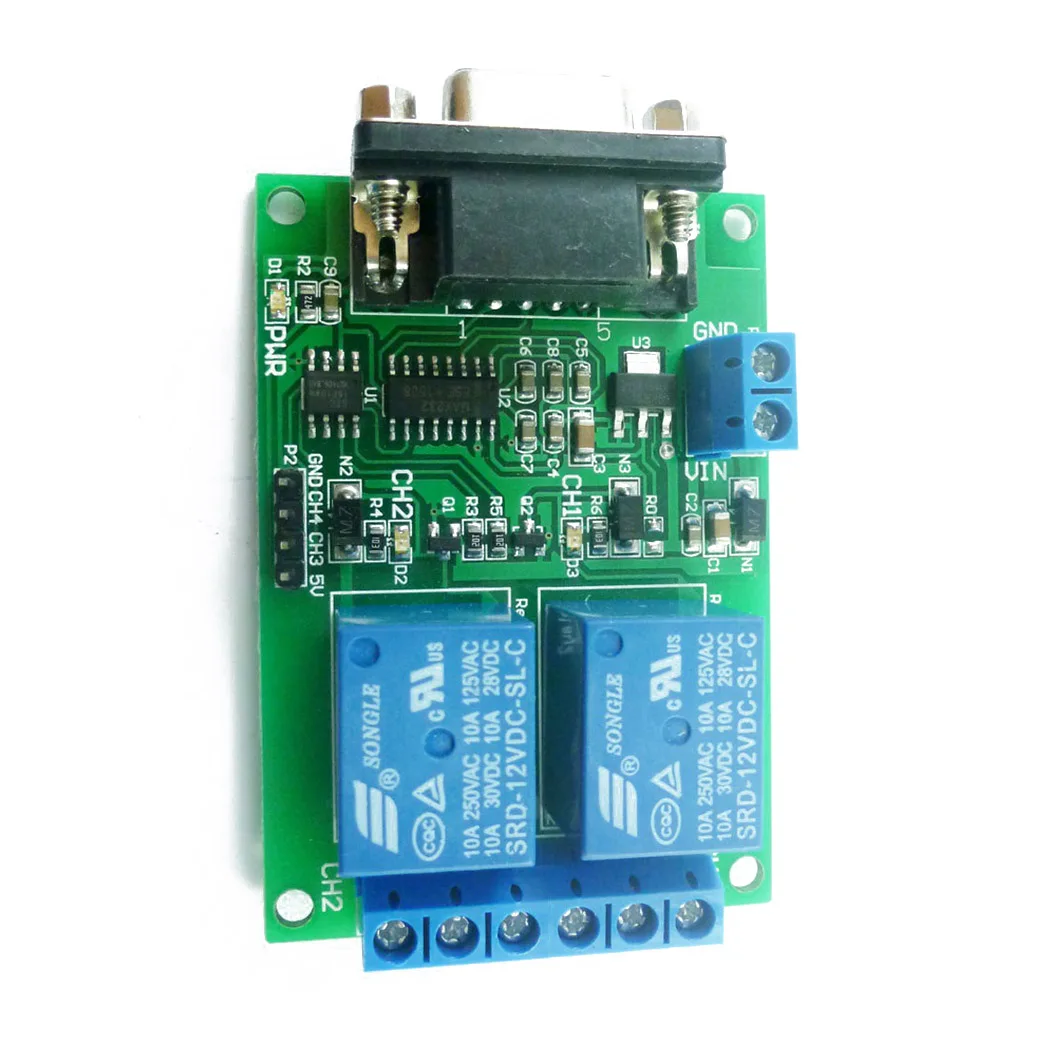 1 PC TB351 2 Channel DC 12V Serial Port Relay Module PC Computer USB RS232 DB9 RS485 Uart Remote Control Switch Board Smart Home
