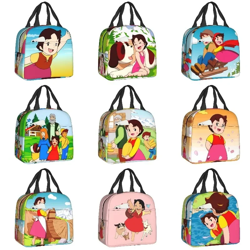 Cute Heidi Insulated Lunch Bags for Camping Travel Cartoon Anime Alps Mountain Girl Waterproof Thermal Cooler Bento Box Women