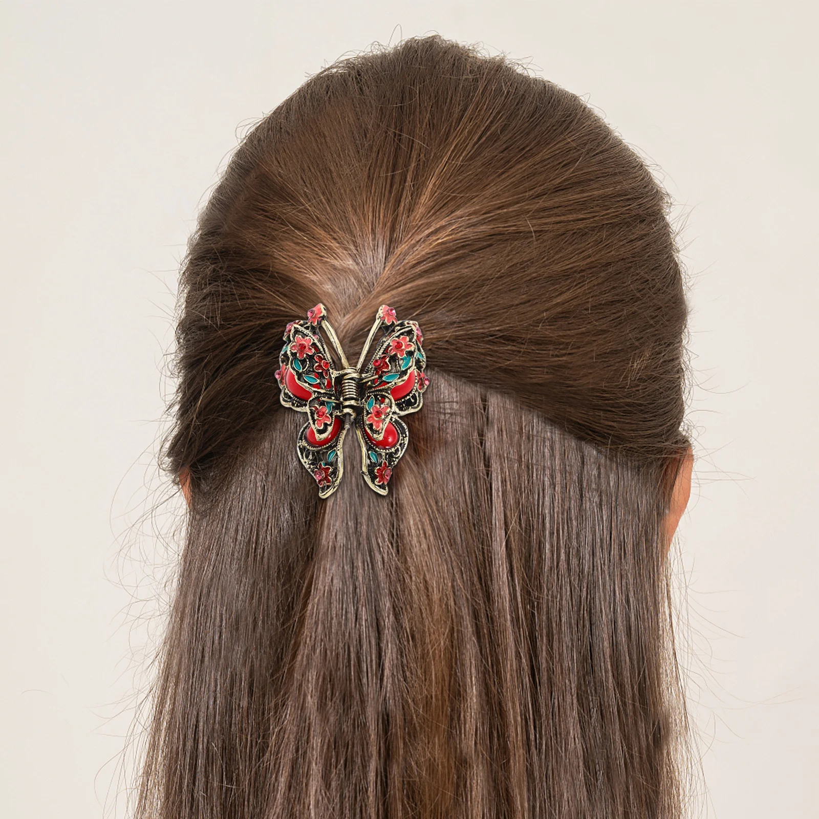 

Chic Chinese Butterfly Hair Pin with Sparkly Rhinestones Metal Claw Clip for Bride Bath Fancy Hairstyle Accessory Women